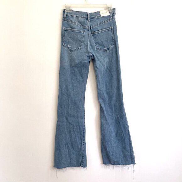 EXPRESS Flare High Rise Jeans Light Wash Ripped Fraying Raw Hem High Waisted Y2K - Picture 10 of 12
